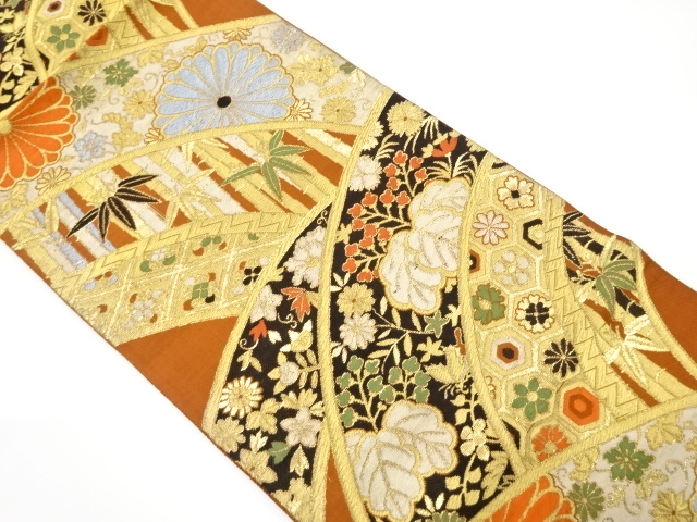 JAPANESE KIMONO / ANTIQUE FUKURO OBI / WOVEN FLOWER